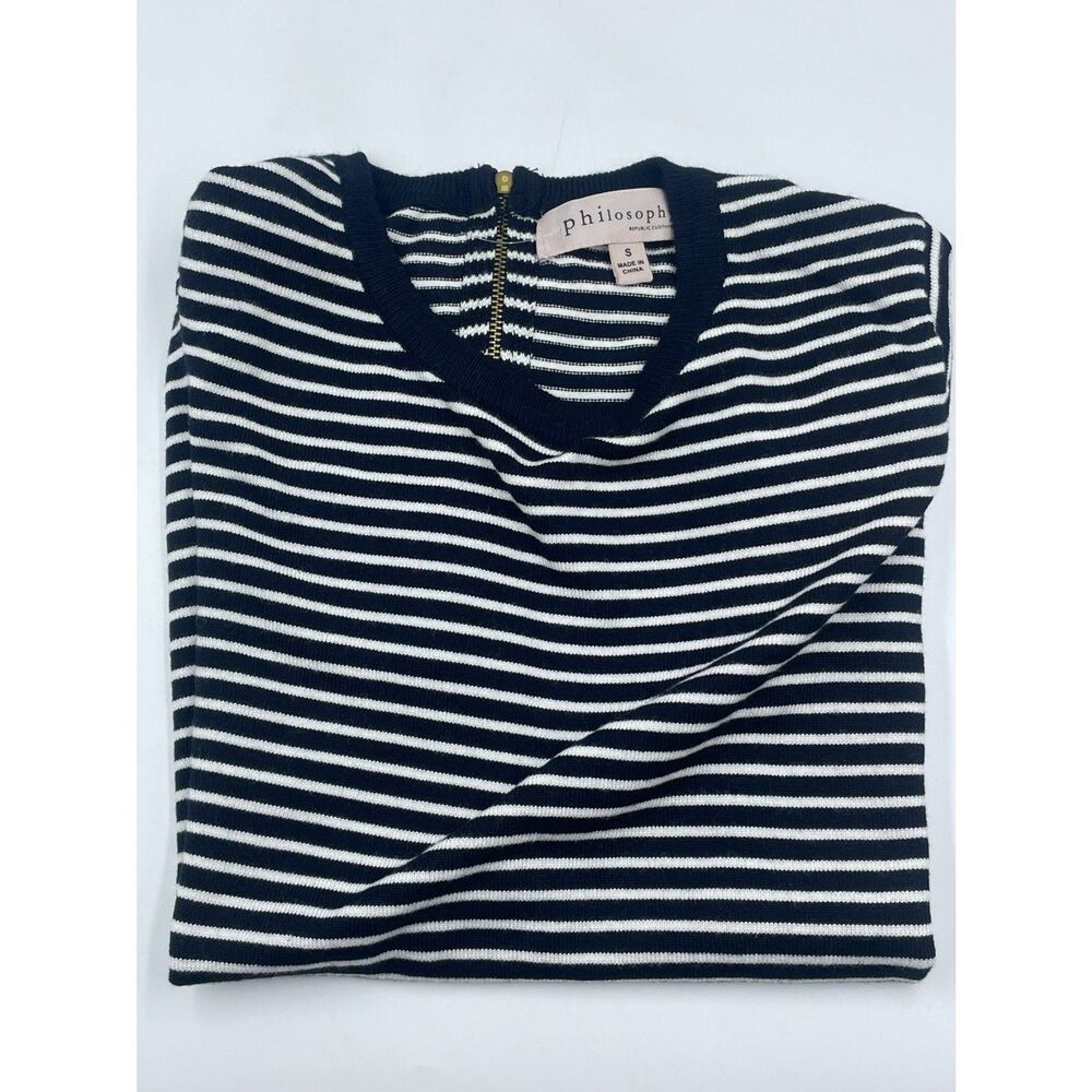 Philosophy Black & White Striped Short Sleeve Exposed Zipper Knit Top - Size S